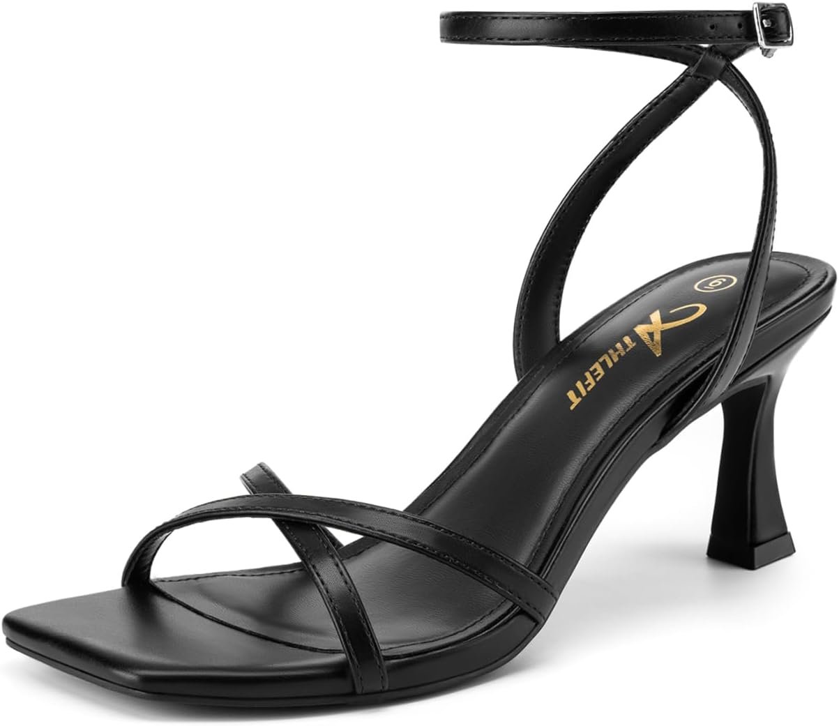 Athlefit Kitten Heels for Women Square Open Toe Strappy High Heels for Prom | 2.75-inch Heels, PU/Suede/Raffia Upper, Adjustable Ankle Strap, Dressy Sandals for Work, Prom, Wedding, Vacation, Daily Wear