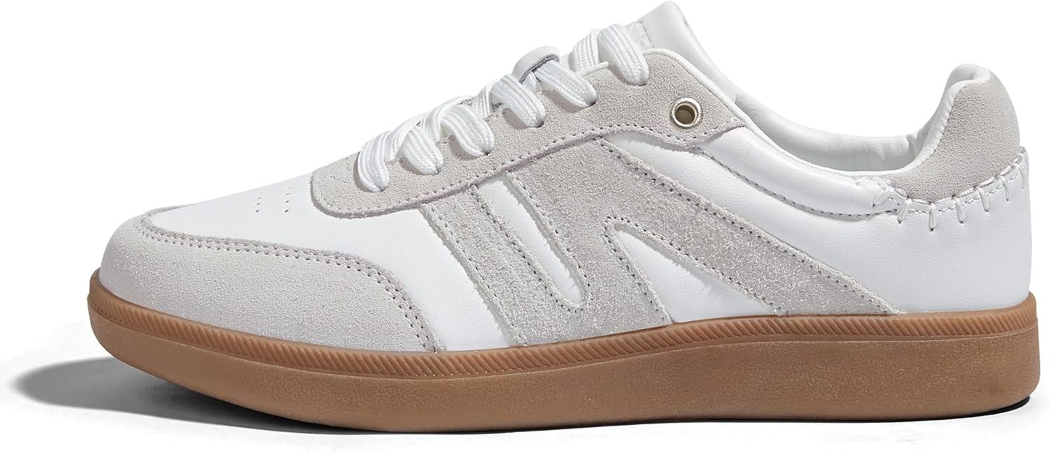 LUCKY STEP Women Retro Gum Sole Fashion Sneakers | Genuine Leather Classic Tennis Skate Walking Shoes Anti Slip Trainers