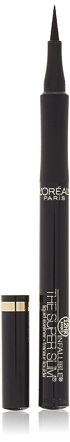 L’Oreal Paris Makeup Infallible Super Slim Long-Lasting Liquid Eyeliner, Ultra-Fine Felt Tip, Quick Drying Formula, Glides on Smoothly, Black, Pack of 1