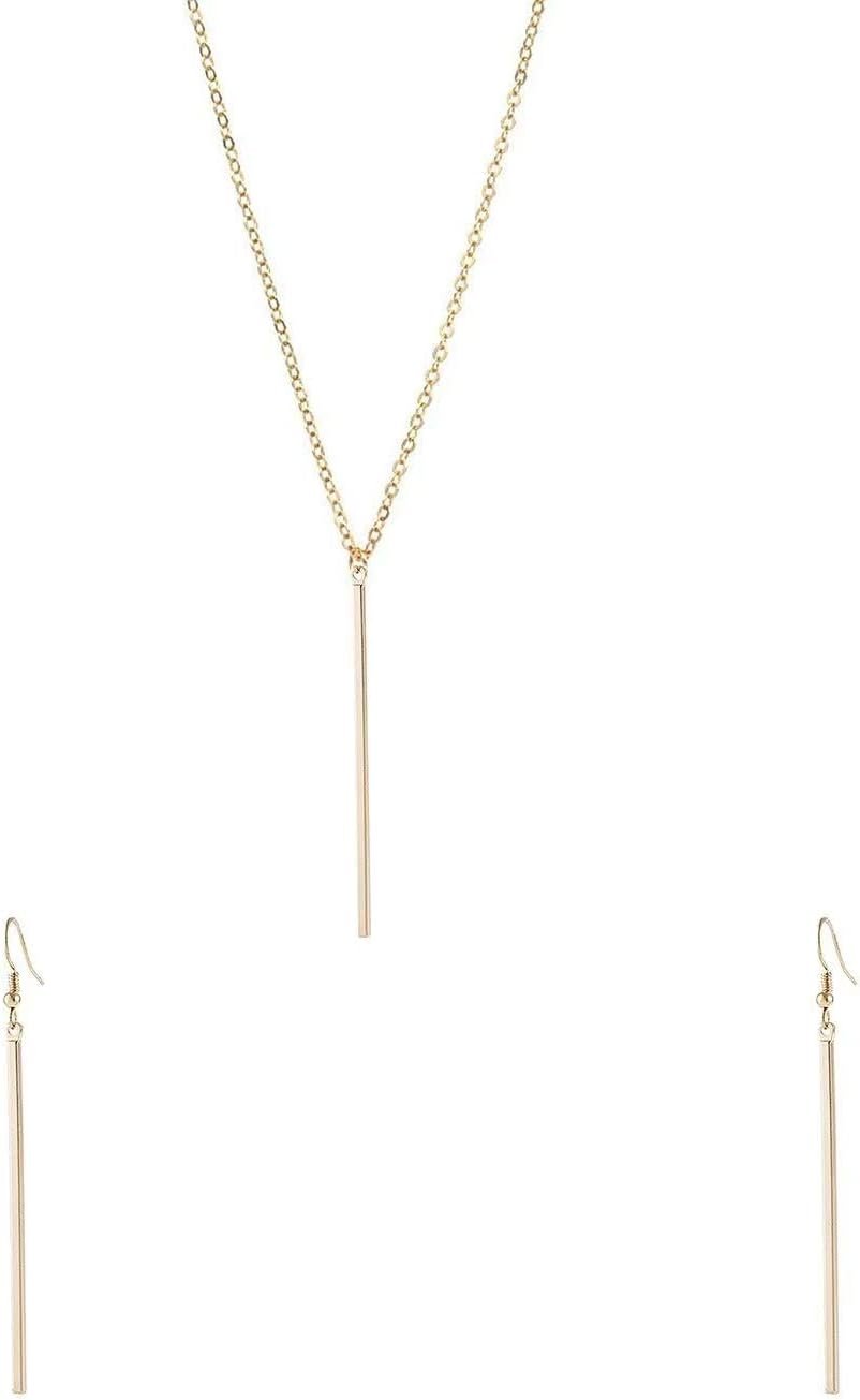 Vertical Bar Pendant Necklace Earrings Set Simple Long Chain Minimalist Dangle Earrings for Women Pendant