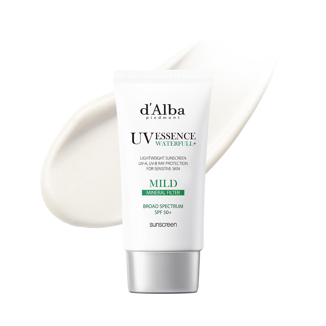 d’alba Piedmont Italian White Truffle Waterfull Mild Sunscreen, Vegan, Mineral Sunscreen, BROAD SPECTRUM SPF 50+ Non-Nano Suitable for Sensitive Skin, Korean Skin Care (1.69 fl. oz)