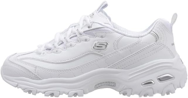 Skechers Sport womens D’LITES FRESH START Memory Foam Lace-up Sneaker,White Silver,6.5 M US
