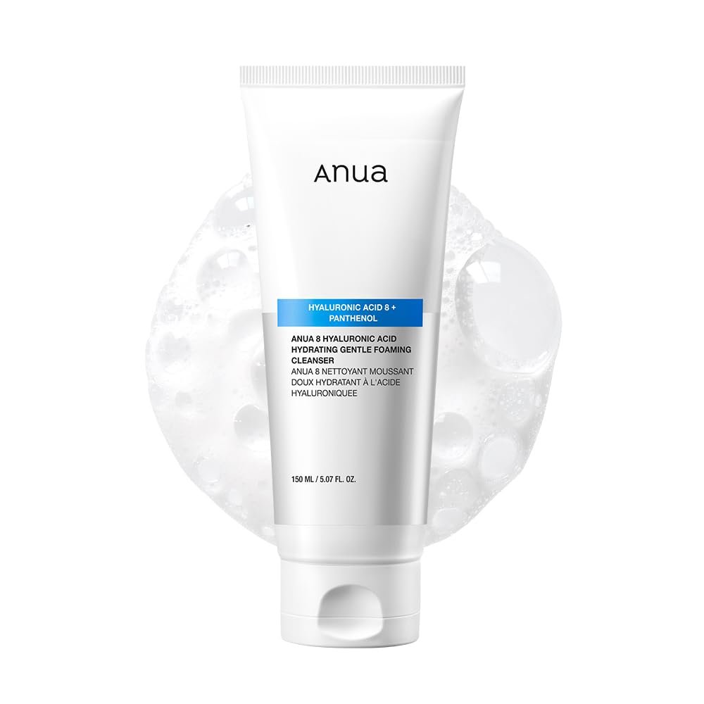 ANUA Hydrating Gentle Foaming Cleanser, Daily Face Wash for Double Cleansing, Hyaluronic Acid, Zinc, Panthenol, for Dry & Sensitive Skin, Sebum Balance Facial Cleanser, Korean Skincare, 5.07 fl. oz