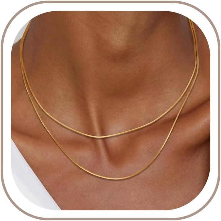 Freekiss Layered Necklace Set for Women Stackable | Herringbone Snake Cuban Rope Chain, Dainty Choker, Layered Stackable, Non Tarnish, Hypoallergenic, Adjustable 14-18.5″