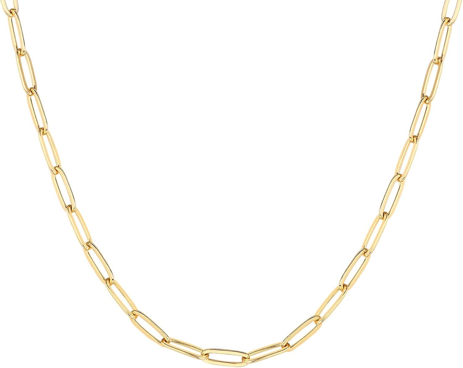 PAVOI 14K Gold Plated Curb Paperclip Box Sphere Bead Snake Herringbone and Figaro Chain Adjustable Necklace