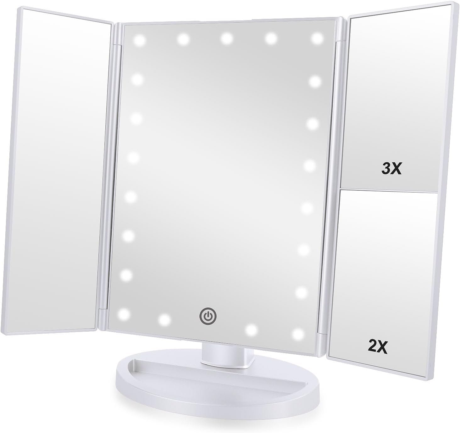 Flymiro Tri-fold Lighted Vanity Makeup Mirror with 3x/2x Magnification,Light up Mirror for Makeup,Touch Screen 21 LEDs,180° Rotation Countertop Cosmetic Mirror,Gifts for Women Mom Teen Girls
