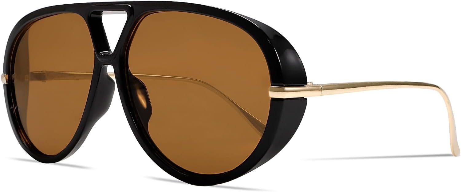 GUVIVI Retro Gold Aviator Sunglasses for Women Men, 2026 Metal Oversized 70s Aviators Black Vacation Beach Sun Glasses
