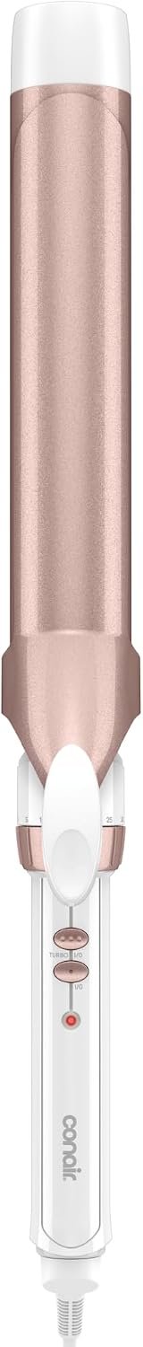 Conair Long Barrel Curling Iron, Double Ceramic, 1 1/2″, White/Rose Gold | Extra-long hair curler and hair waver for every hair type with 30 heat settings, built-in heat protection & auto-off