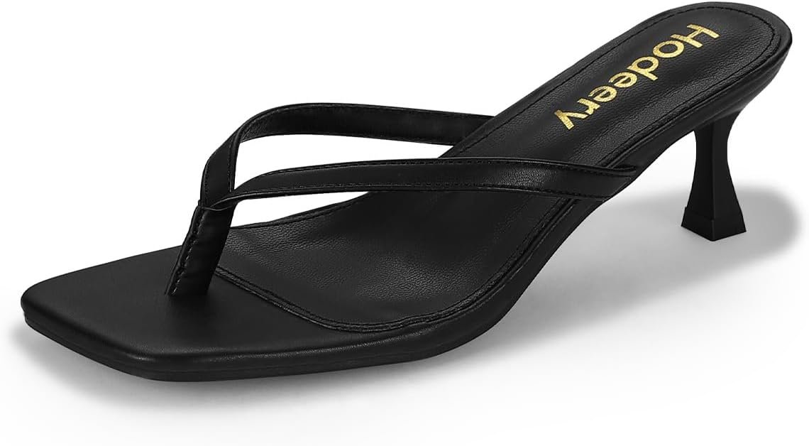 Women’s Kitten Heels Thong Sandals Open Square Toe Flip Flop Low Heels 2.5 Inch Slip On Sexy Women Dressy Slide Shoes for Casual