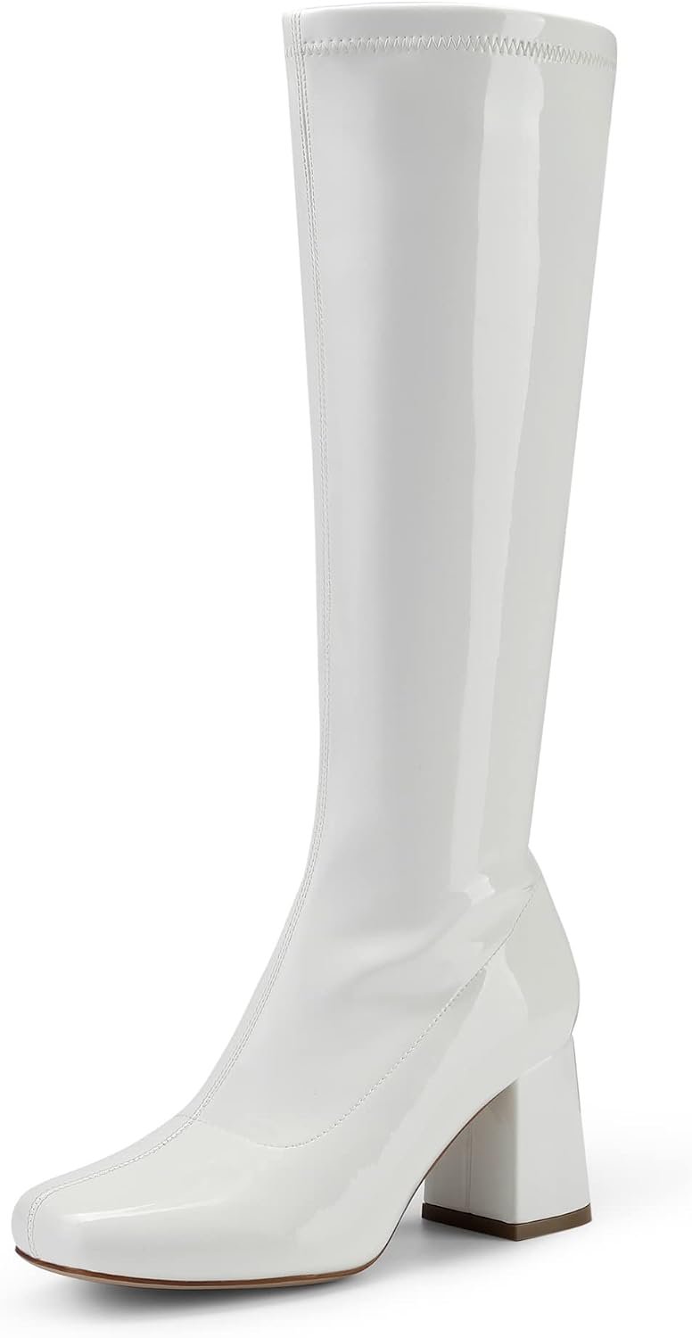 DREAM PAIRS Women’s Gogo Boots Chunky Knee High Boots | Wide Calf Square Toe comfortable Boots for Party Daily Disco Outfit Fashion Cute Boots