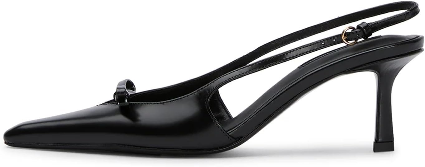 Mattiventon Kitten Heels with Bow Closed Toe Slingback Heels | Pointed Toe Slingback Heels for Women Ankle Strap Sexy Wedding Dress Party Shoes Office Pumps