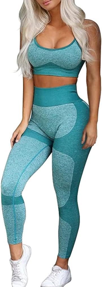 Women’s Workout Sets 2 Piece – Seamless Yoga Leggings and Cross-Strap Sports Bra Gym Outfits Activewear Matching Set