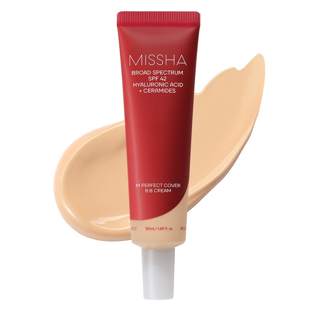 MISSHA M Perfect Cover BB Cream No.27 Honey Beige SPF 42 PA+++ 1.69 oz | Medium neutral-warm skin; tinted moisturizer for face, buildable coverage, smooth natural finish, daily wear