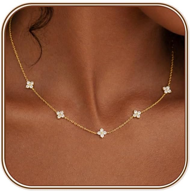 FUNEIA Dainty Silver Gold Necklaces for Women Trendy Non Tarnish 14K Gold Plated Cubic Zirconia Necklace Layered Cute Butterfly Heart Station Choker Necklace Stack for Wedding Prom Brides Jewelry