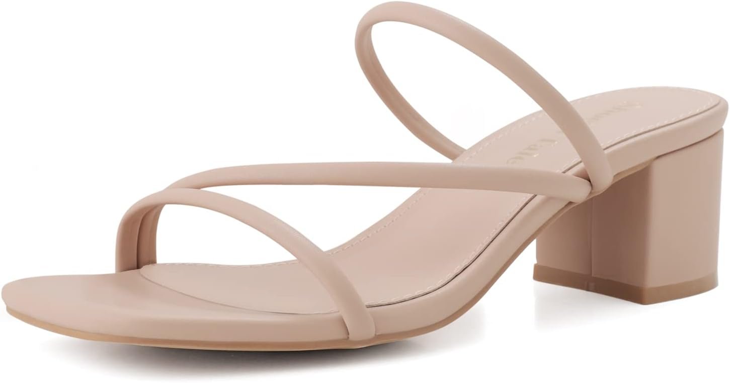 Shoe’N Tale Strappy Heels Women’s Chunky Block Heel Mules | Square Open Toe Slip On Mule Sandals for Dressy Daily Outfits