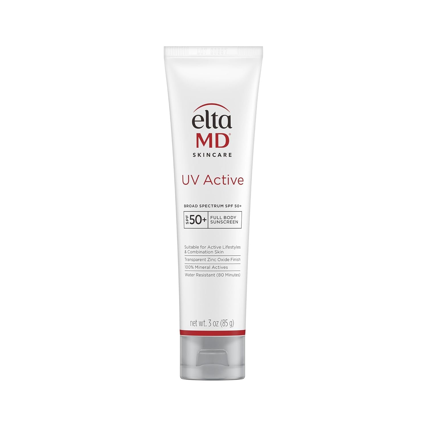 EltaMD UV Active 100% Mineral Sunscreen, SPF 50+ Full Body Sunscreen for Active Lifestyles, Water Resistant Up to 80 Minutes, 3.0 oz Tube