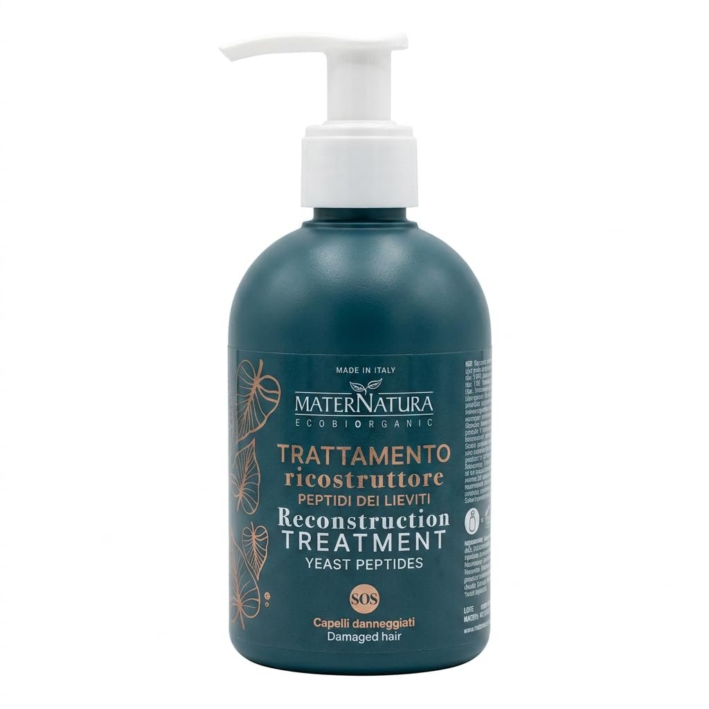 Maternatura EcoBiorganic Reconstruction Treatment with Yeast Peptides for Damaged Hair, Pre-Shampoo Mask, AIAB Organic Certified, Vegan, 250 ml