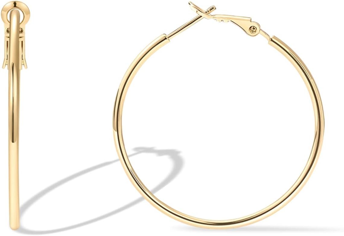 PAVOI Gold Hoop Earrings for Women, 14K Gold Plated Paddle-Back Hoops | Large Hoop Earrings, Lightweight Hoops, Gold Hoops, 925 Sterling Silver Posts