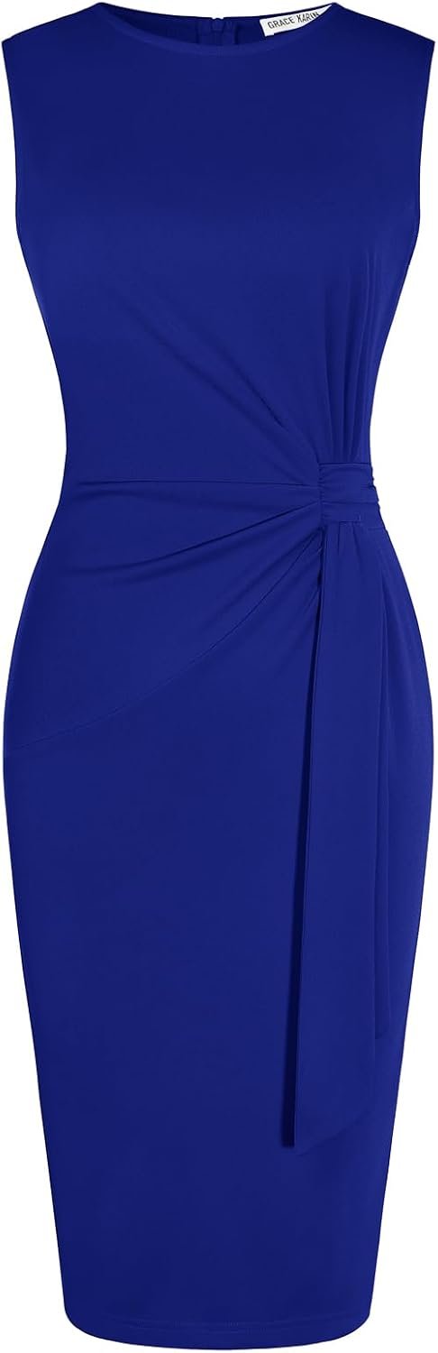 GRACE KARIN Women Sleeveless Bodycon Work Dress,Midi Sheath Business Dress | Crew Neck Knee Length Pencil Professional Outfits All Season Semiformal Office Funeral Church Cocktail