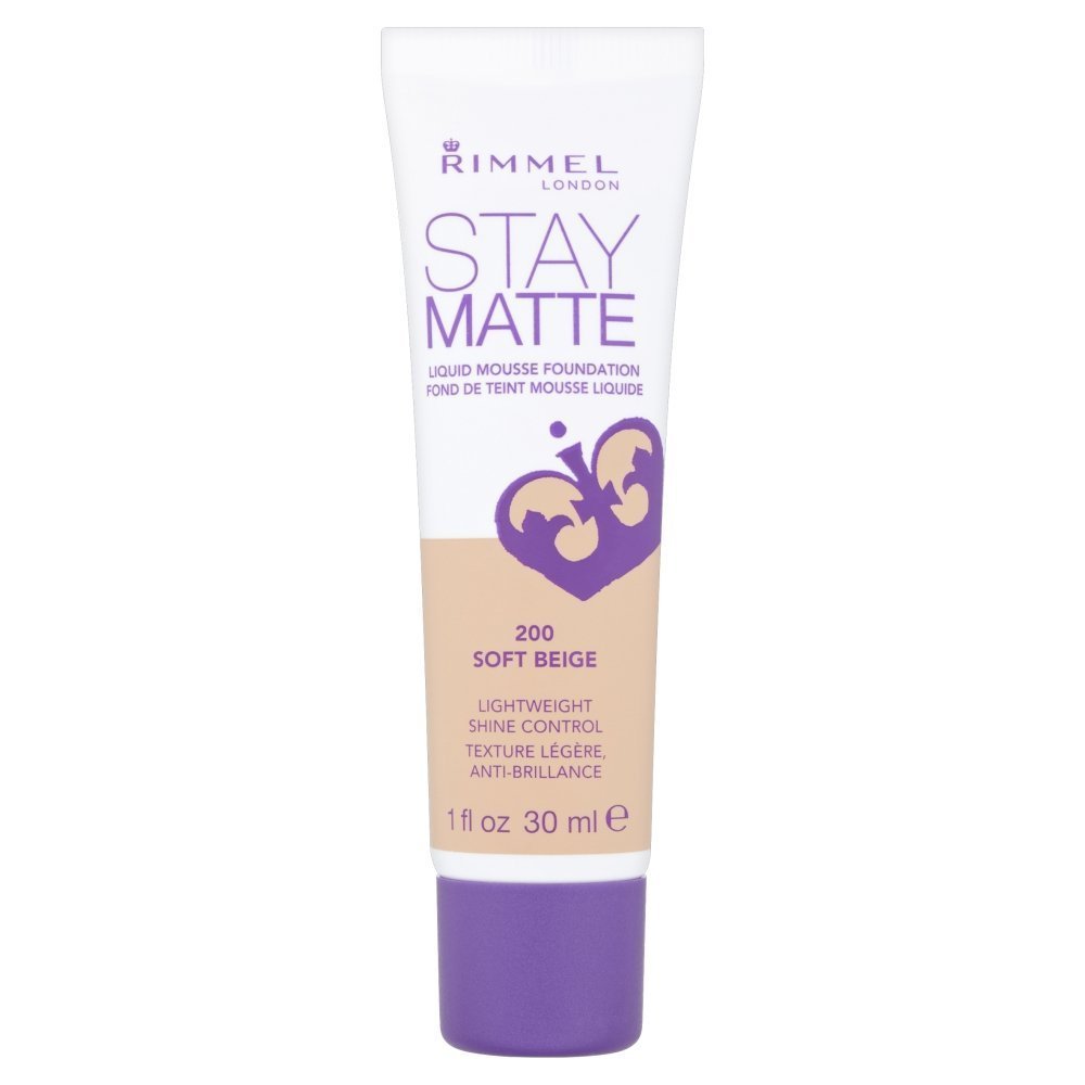 Rimmel London Stay Matte Liquid Mousse – 200 Soft Beige – Foundation, Lightweight, Shine Control, Oil-Free, 1oz