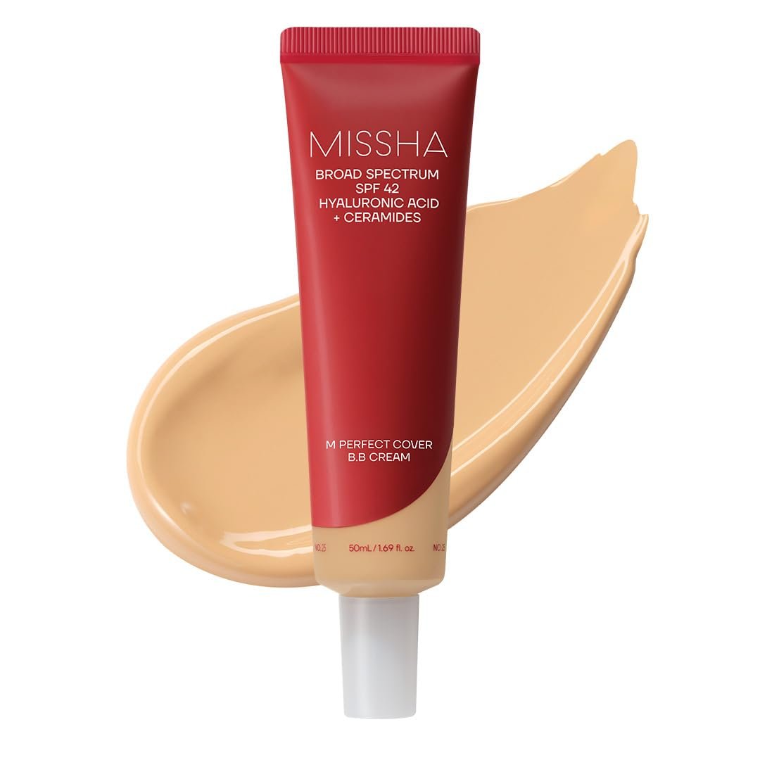 MISSHA M Perfect Cover BB Cream No.25 Warm Beige SPF 42 PA+++ 1.69 oz | Medium skin with warm undertones; tinted moisturizer for face, buildable coverage, smooth natural finish, daily wear