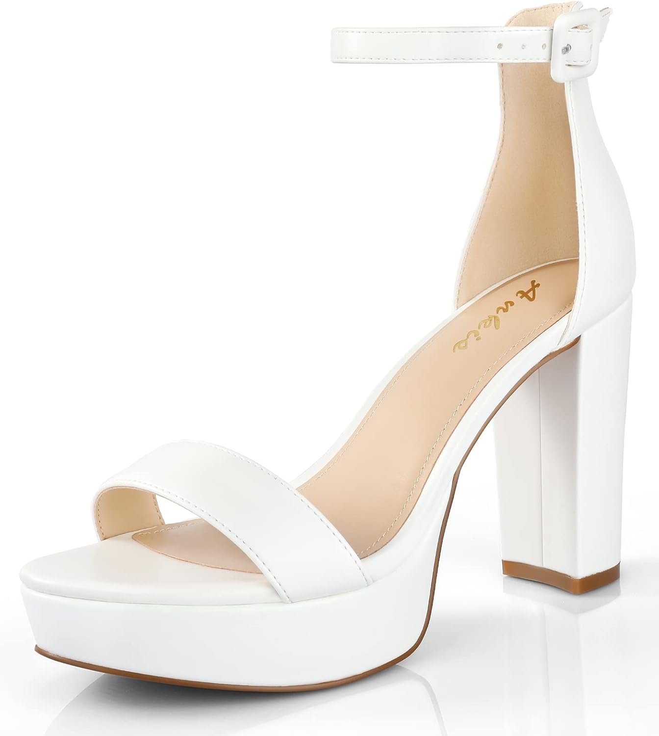 Ankis Chunky Platform Heels – 4 Inch Block Heeled Sandals for Women – Comfortable Open Toe Strappy Heels – Black, Nude, White, Silver, Gold – Summer Dress Shoes