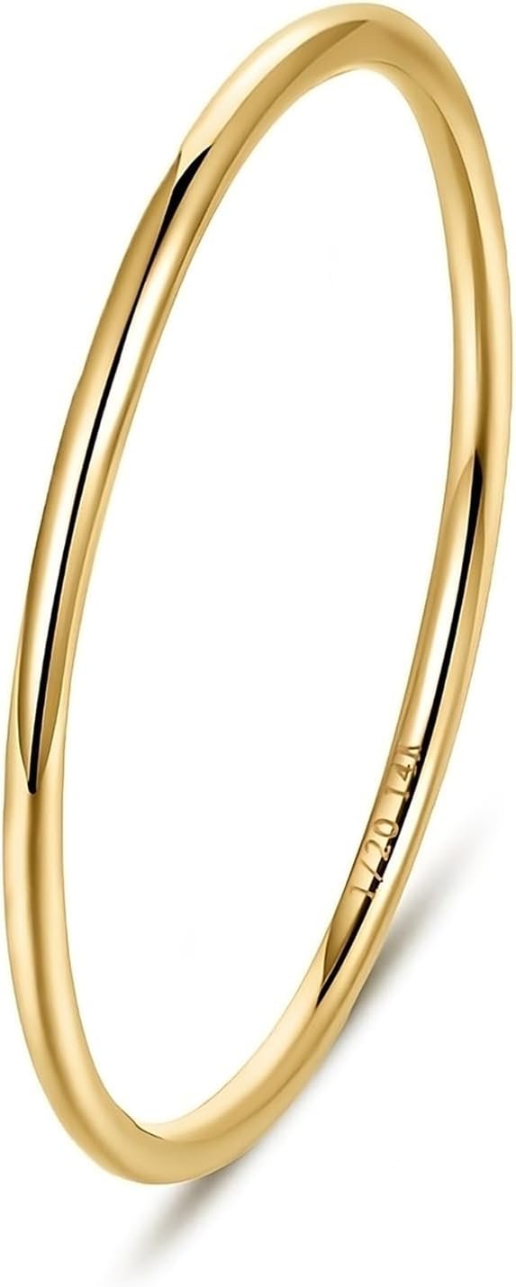 NOKMIT 1mm 14K Gold Filled Rings for Women, Non Tarnish Stacking Band | Dainty Thin Gold Thumb Ring | Minimalist Stackable Wedding Band | Anillos de Oro 14K de Mujer | 1PC/2PCS/3PCS Size 4 to 11