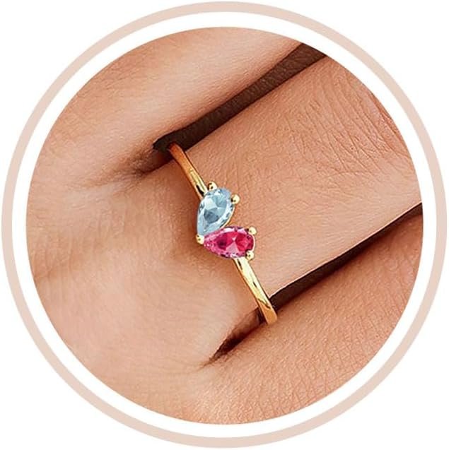 Mothers Day Gifts Gold Heart Birthstone Rings for Women Non Tarnish Stackable Pinky Ring Dainty 14K Gold Plated CZ Gemstone Ring Wedding Promise Ring Birthday Jewelry Gift for Mom