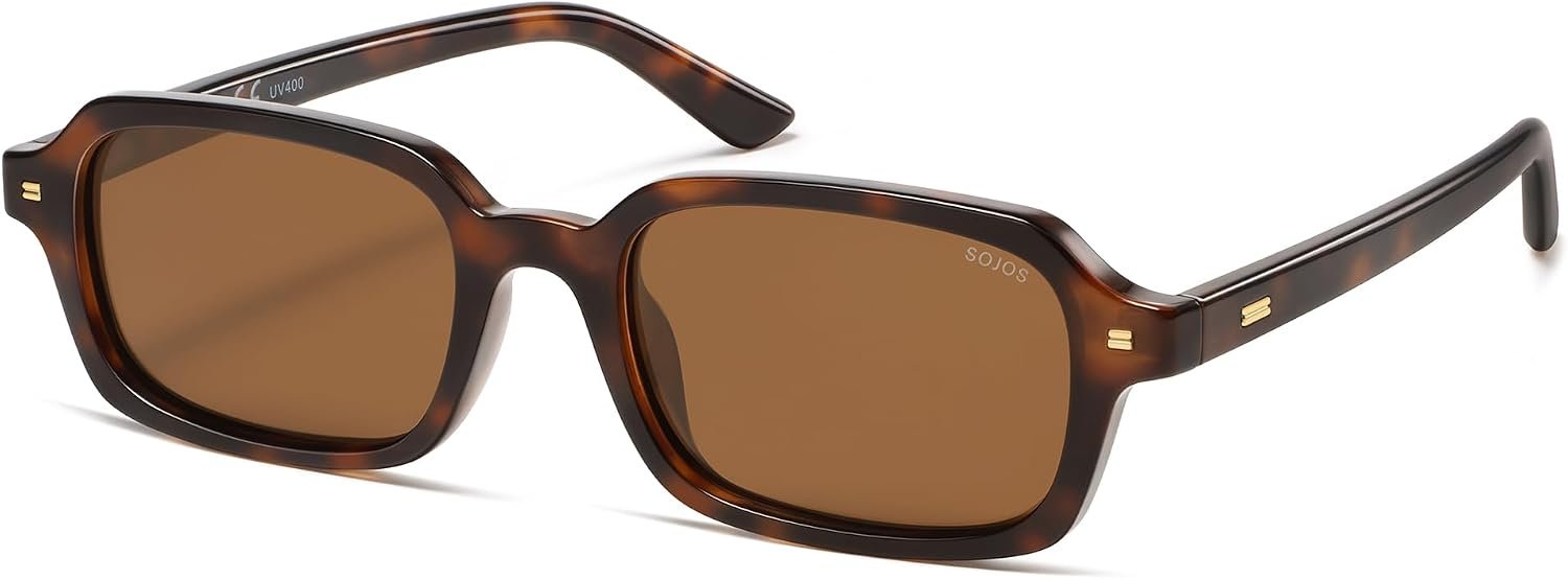 SOJOS Trendy Rectangle Polarized Sunglasses Womens Mens SJ2610 | Small Cute 90s Y2k Retro Fashion Vintage Sunnies Slim Thin Narrow Square Frames UV Protection TAC Lenses