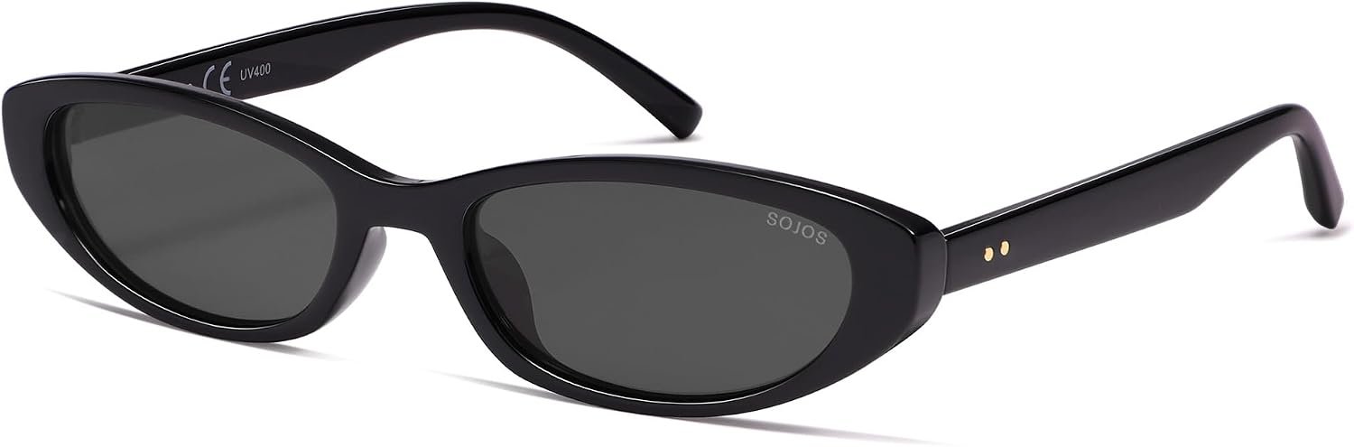 SOJOS Trendy Small Thin Y2k Cat Eye Polarized Sunglasses Womens Mens, 80s 90s Retro Oval Sunnies SJ2664