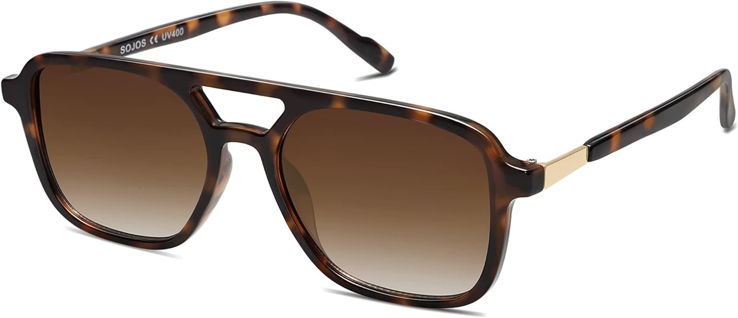 SOJOS Retro Aviator Sunglasses Womens Mens,Trendy Rectangle Shades SJ2202 | Polit UV400 Protection Women Sun Glasses,Y2K Cute Thin Slim Frames,Daily Wear,Outdoor,Driving,Travel Beach Essentials