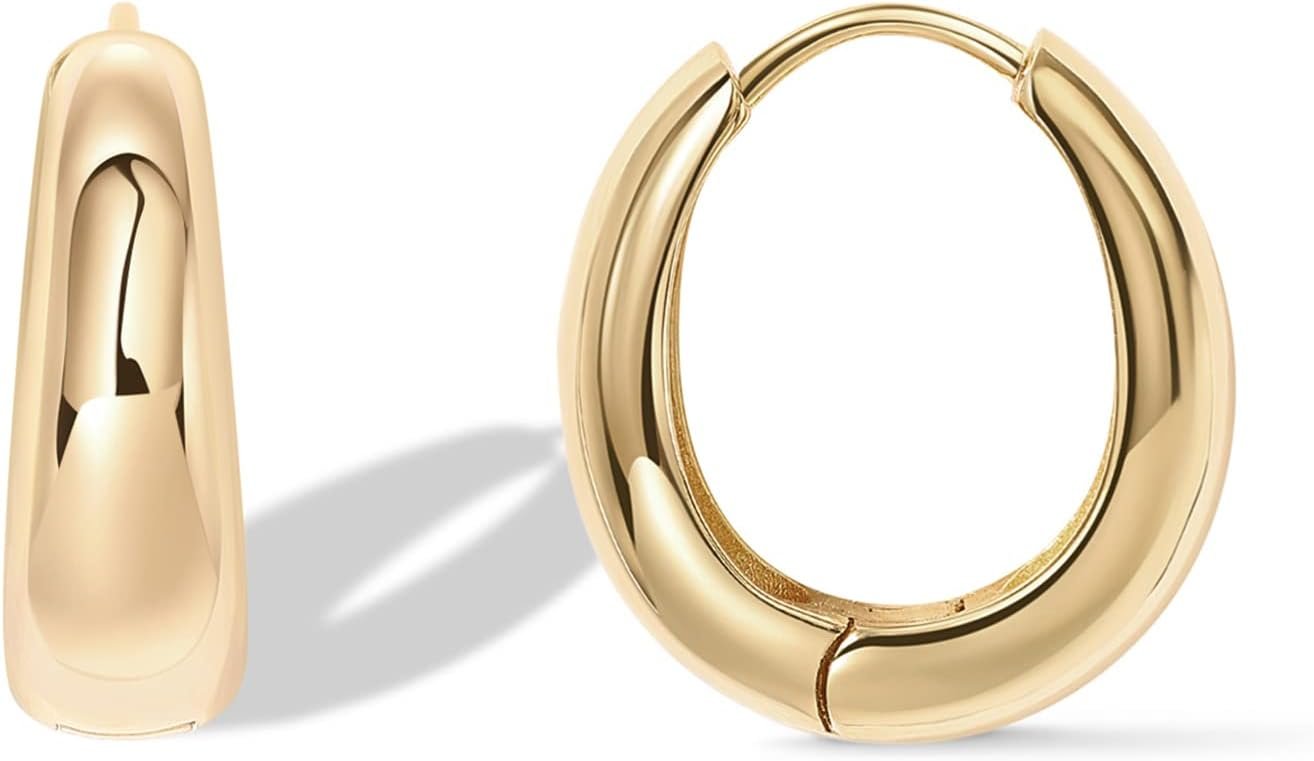 PAVOI Gold Hoop Earrings for Women, 14K Gold Plated Small Chunky Hoops | 925 Sterling Silver Posts, Lightweight Hoops, Small Hoop Earrings for Women, Gold Hoops