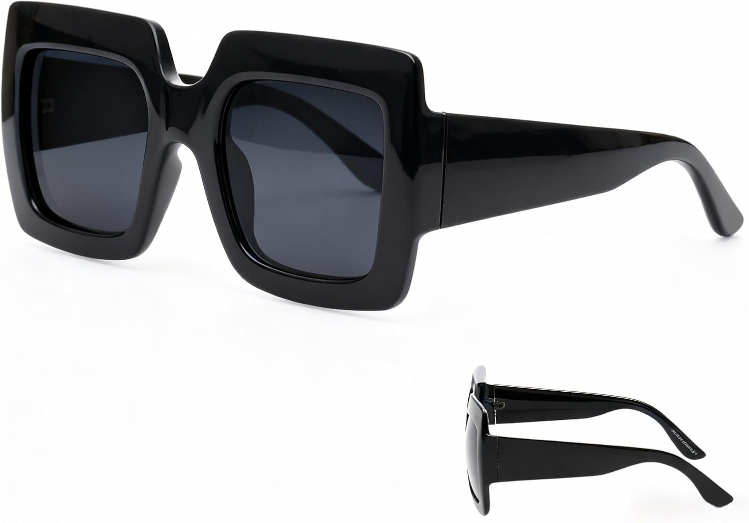Oversized Square Sunglasses for Women, Retro Fashion UV Protection, Black Frame with Grey Lenses (Classic, Black)