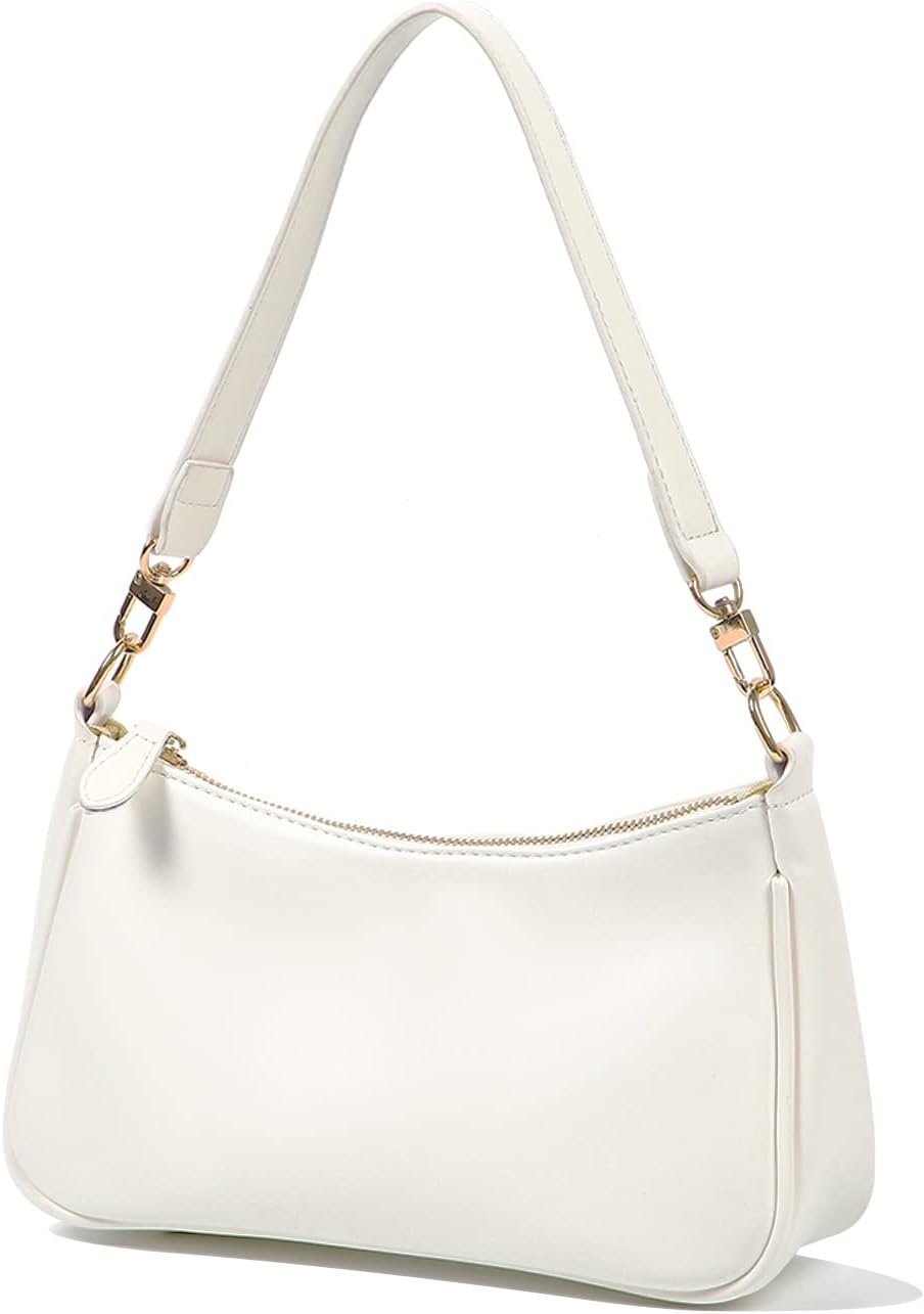 VODIU Shoulder Bag for Women, Clutch Tote Handbags Small Purse Hobo Bag | Cute White Purse with 2 Removable Straps and Zipper Closure; Use as an Underarm, Crossbody, Clutch, or Tote Bag