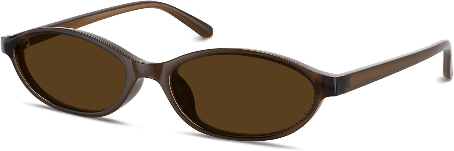 Womens Oval Sunglasses 90s Retro Cat Eye Glasses UV400 Shades | Y2K Retro Oval Cat Eye Sunglasses with Slim Narrow Frame UV Protection Lightweight Comfort for Vacation Travel Beach Outfits