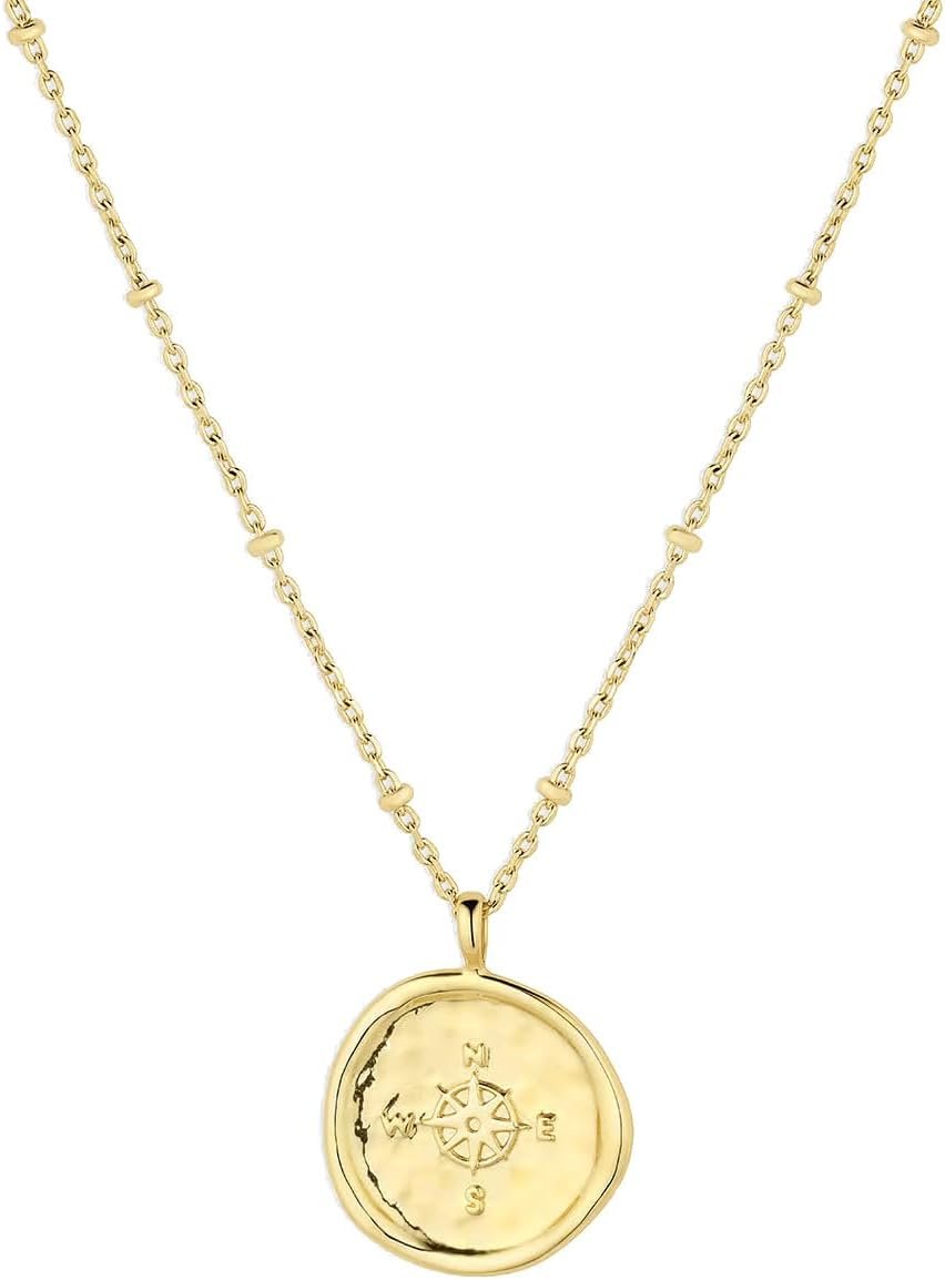gorjana – Compass Coin Pendant Necklace 3/4 inch – 18k Gold or Silver Plated – Adjustable 17-19 inch Chain – Spring Ring Closure – Long-Lasting