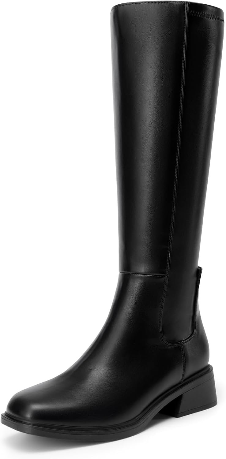DREAM PAIRS Women’s Knee High Riding Tall Boots | Square Toe,Side Zipper,Low Heel,Casual Comfort Riding Long Tall Boots