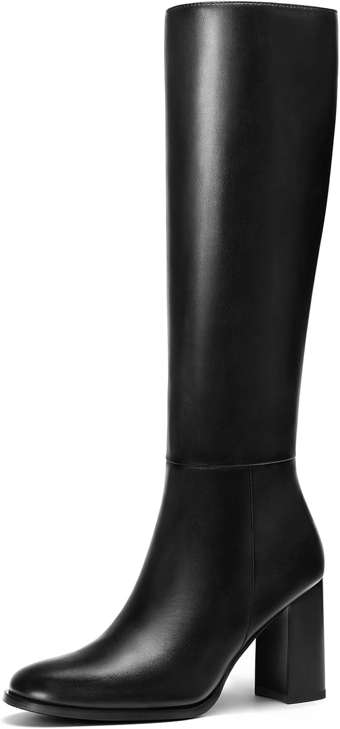 Lumeheel Women Knee High Boots – Round Toe Chunky Heel Tall Boots with Side Zip, Fashion Long Gogo Boots for Fall Winter
