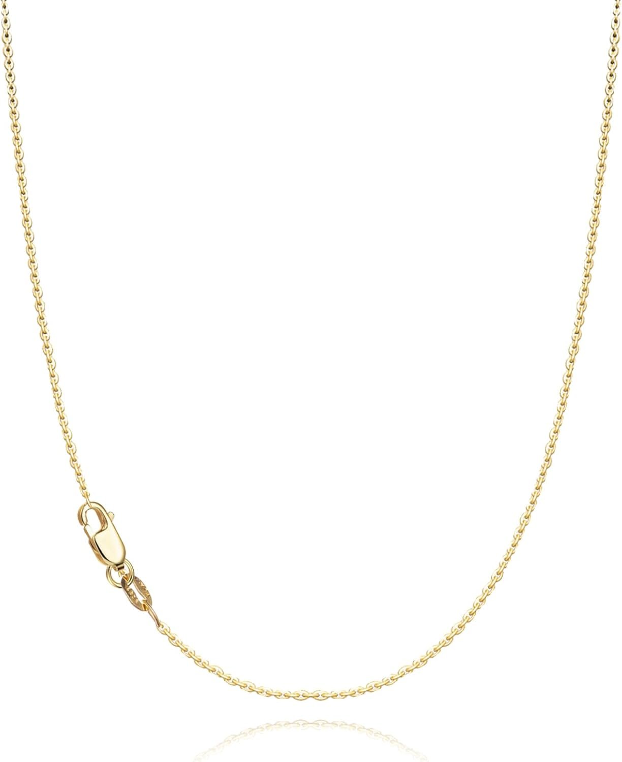 Solid 18K Gold Plated 925 Sterling Silver Chain Necklace for Women, 1.1mm Thin Dainty Cable Chain Non Tarnish & Sturdy Women’s Chain Necklace 14/16/17/18/20/22/24 Inches