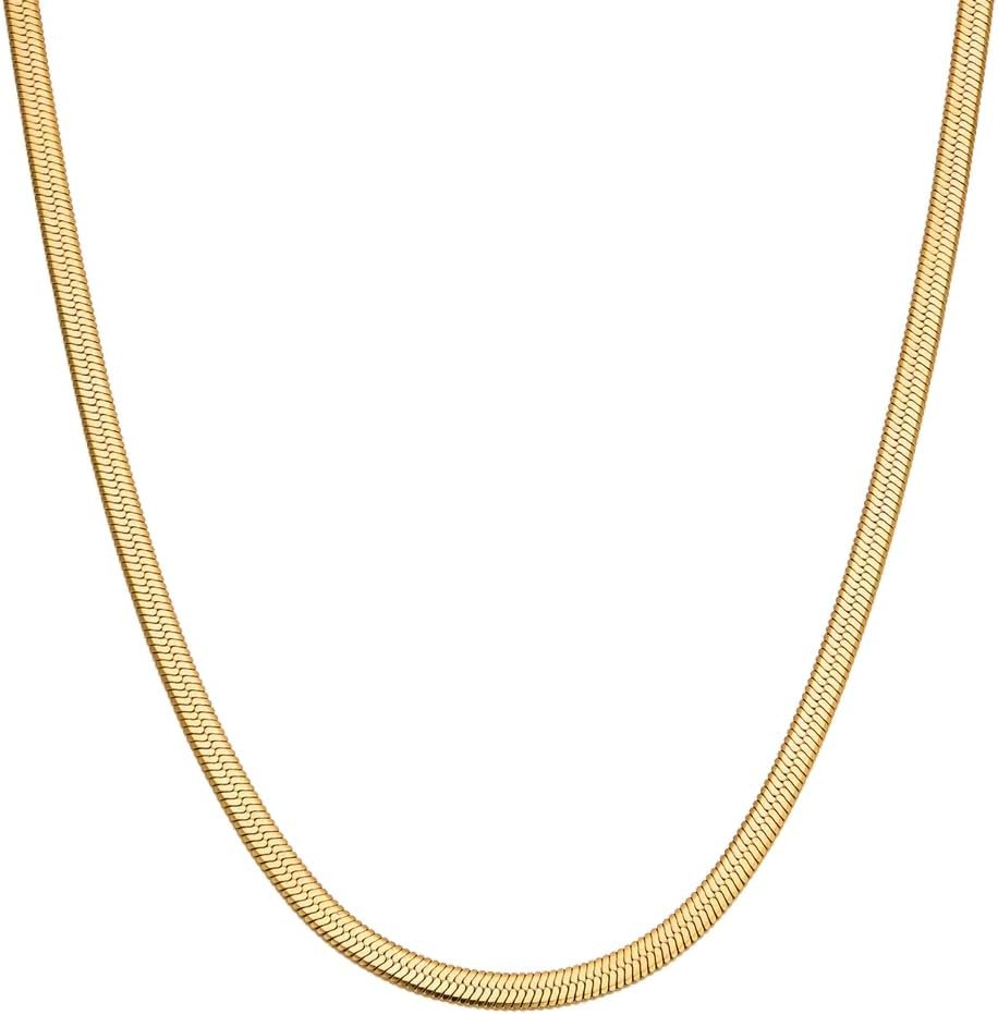 Hey Harper Nassau Necklace – Waterproof & Sweatproof Simple Womens Necklaces for Everyday Wear – Silver, Rose Gold, Gold Necklaces for Women – Stainless Steel Necklace – Herringbone Chain with 14k Golden Color PVD Coating – Necklaces for Women Trendy
