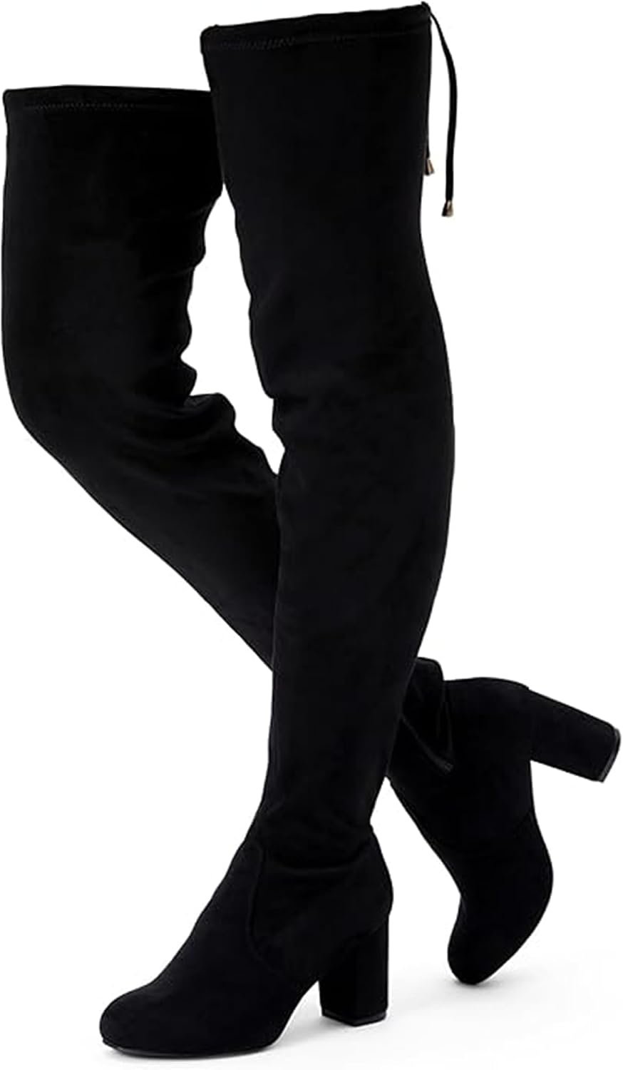 Vepose Women’s Over the Knee Thigh High Long Boots with Block Heel | Tie-top stretch shaft, inner side zipper and slender high heel, a sleek over-the-knee look for dresses, jeans and parties