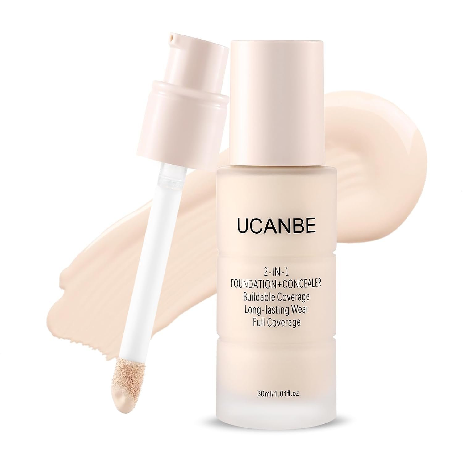 UCANBE 2-in-1 Foundation + Concealer, Full Coverage Makeup(01 Fair Ivory) | 24H Waterproof Matte Foundation with Hyaluronic Acid, Buildable Coverage Concealer Base for Normal, Combination and Oily Skin
