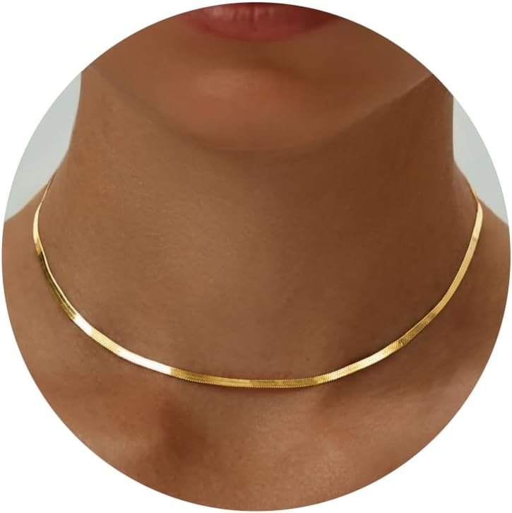DEARMAY 14K Gold Plated Herringbone Necklaces for Women, Dainty Gold Snake Choker Chain Non Tarnish Trendy Simple Thin & Chunky Options Neckalce 1.5/3/5/6/8mm Chain Jewelry for Gifts