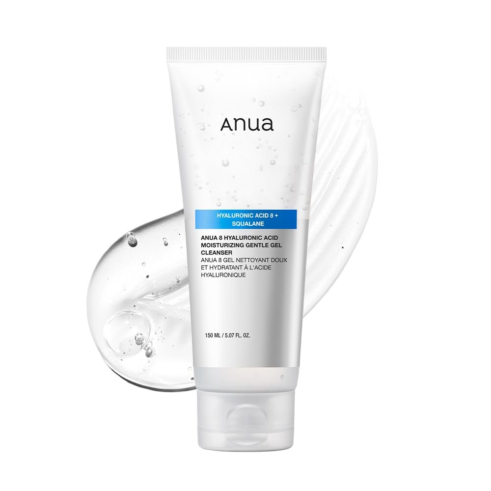 ANUA Moisturizing Gentle Gel Cleanser, Hydrating Face Wash with Hyaluronic Acid & Squalane, pH Balancing, Soothing & Skin Barrier Care, Non-Stripping for Sensitive Skin, Korean Skincare, 5.07 fl oz