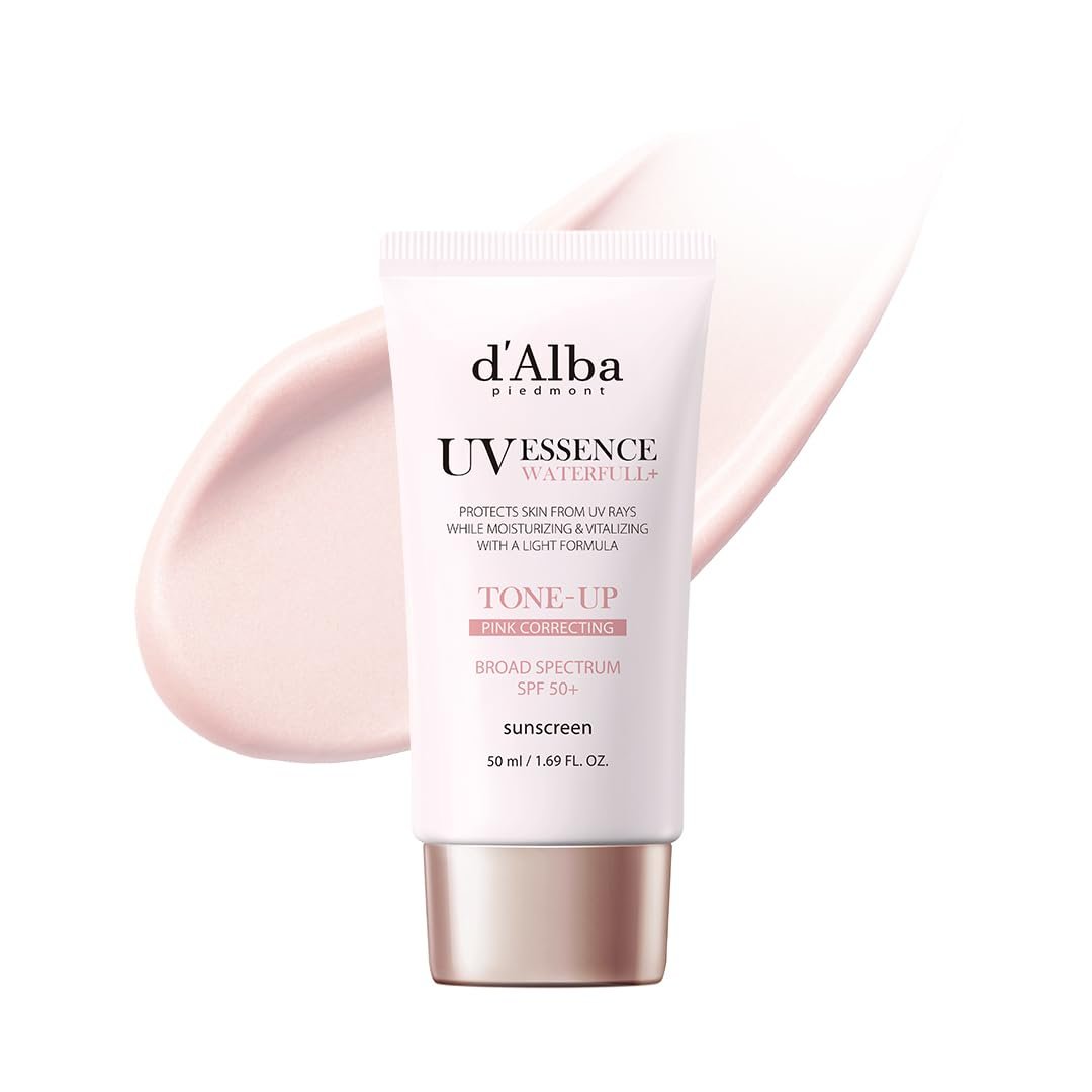 d’alba Piedmont Waterfull Tone-Up Sunscreen Serum (1.69 fl oz), SPF 50+ | BROAD SPECTRUM SPF 50 +, Makeup Base, Foundation-Free, Even Skint Tone, Korean Sunscreen for Face, All Skin Tones