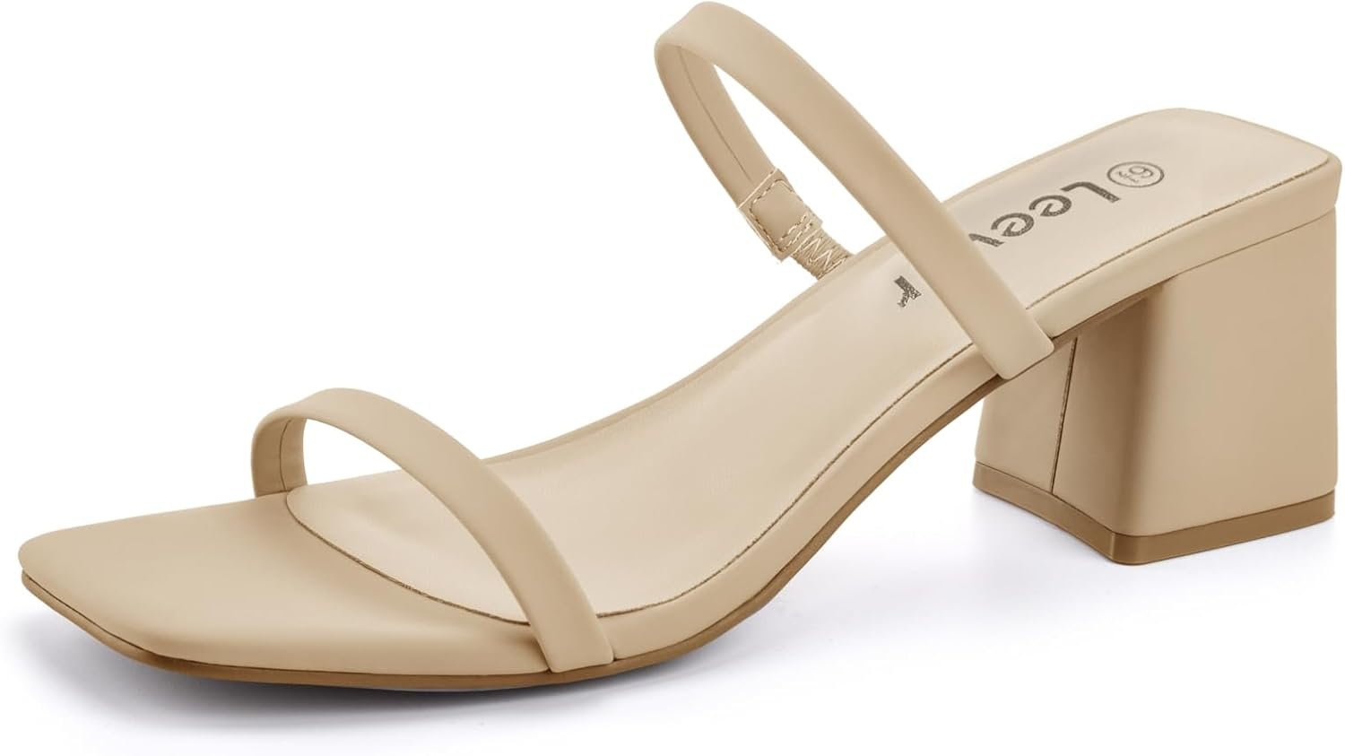 Leevar Square Toe Heeled Sandals for Women – Women’s Low Block Heels Sandals – 2.25IN Open Toe Ankle Strap Chunky Heels – Slip on Heeled Sandal Mule- Nude Black Strappy Heels for Party Wedding Dress Shoes