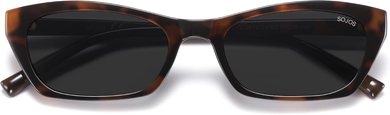 SOJOS Trendy Cat Eye Polarized Sunglasses for Women Men, Retro 90s Y2K Small Thin Rectangle Sunnies SJ2670