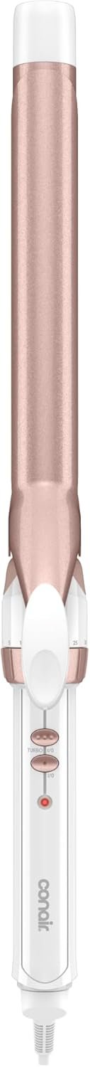 Conair Extra Long Curling Iron, Double Ceramic, 1″, White/Rose Gold | Extra-long 7.5″ hair curler and hair waver for every hair type with 30 heat settings, built-in heat protection, and auto-off