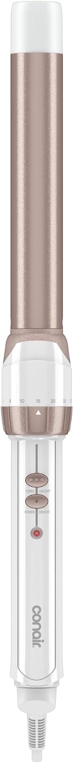 Conair Curling Iron, Double-Ceramic, Clamp-Free, 1″, White/Rose Gold | Hair curler curling wand with instant heat-up and 30 heat settings to 400°F to create crease-free waves on short to long hair