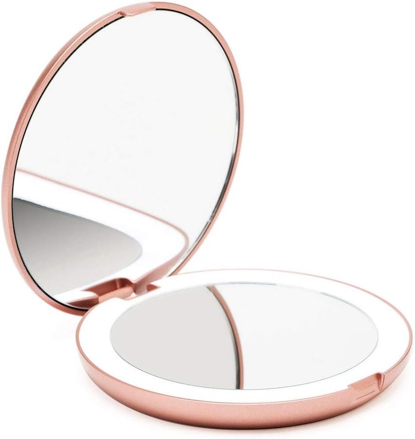 Fancii LED Lighted Travel Makeup Mirror, 1x/10x Magnification – Daylight LED, Compact, Portable, Large 5″ Wide Illuminated Folding Mirror – Lumi (Rose Gold)
